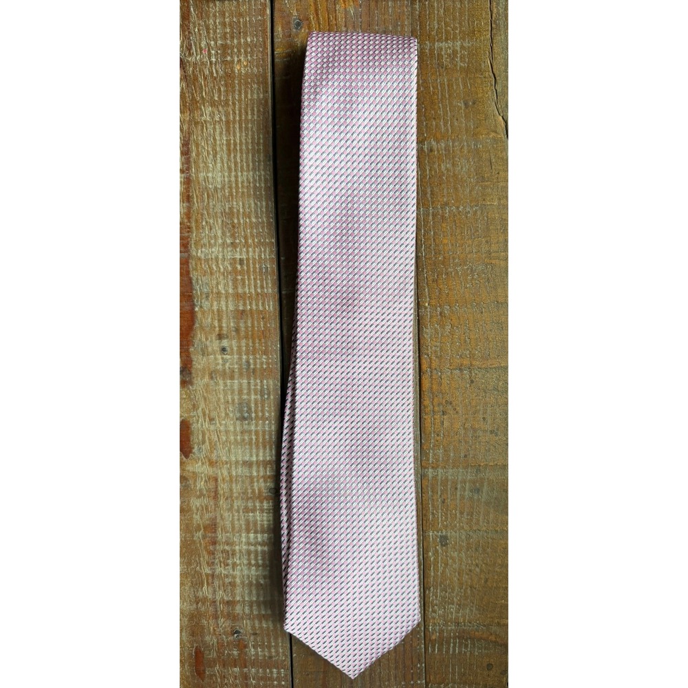 Nautica Necktie Mens OS Pink Blue Geometric Basketweave 100% Silk Classic Tie